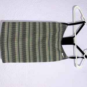 Swim suit top/tank top. Black, white, and silver.